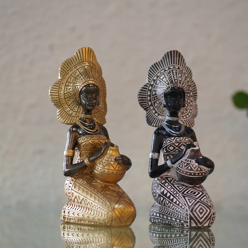 Retro afrikanische weibliche Figuren Statue Modell afrikanischen Stil zarte Artware für Home Room Office Desktop-Dekoration Zubehör Geschenk