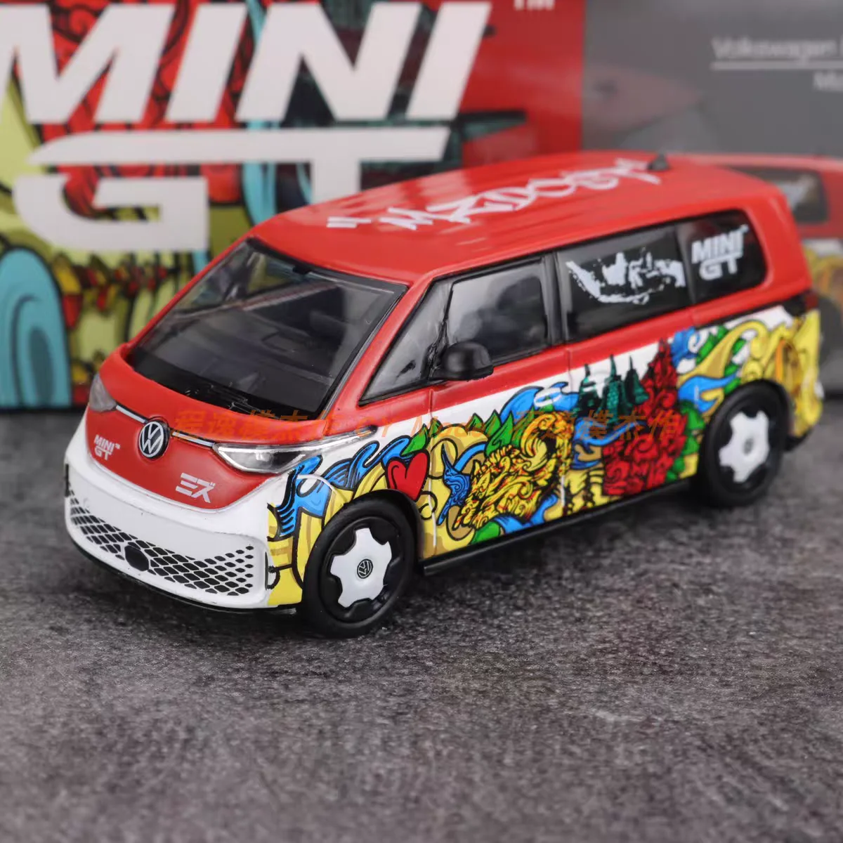 MINIGT 1:64 Volkswagen T1 Bus Graffiti Art Alloy Diecast Car Model Collectible Display Toy 1209 Volkswagen Float