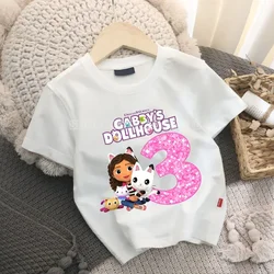 Gabby Dollhouse T-Shirt Cute Cartoon Digital Baby Summer Pure Cotton Top Versatile Simple Children Pop Clothing Birthday Gift