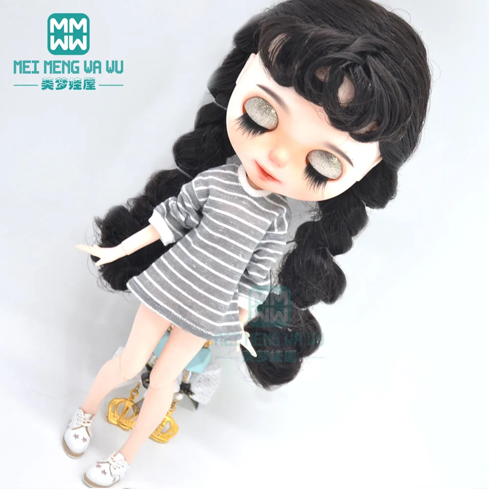 Roupas para boneca moda boneca listrada camiseta se encaixa 28cm blyth ob22 ob24 boneca acessórios presente