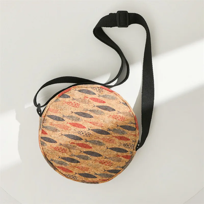 Crossbody Bags Retro Cork Printing Circle Shaped Messenger Bag