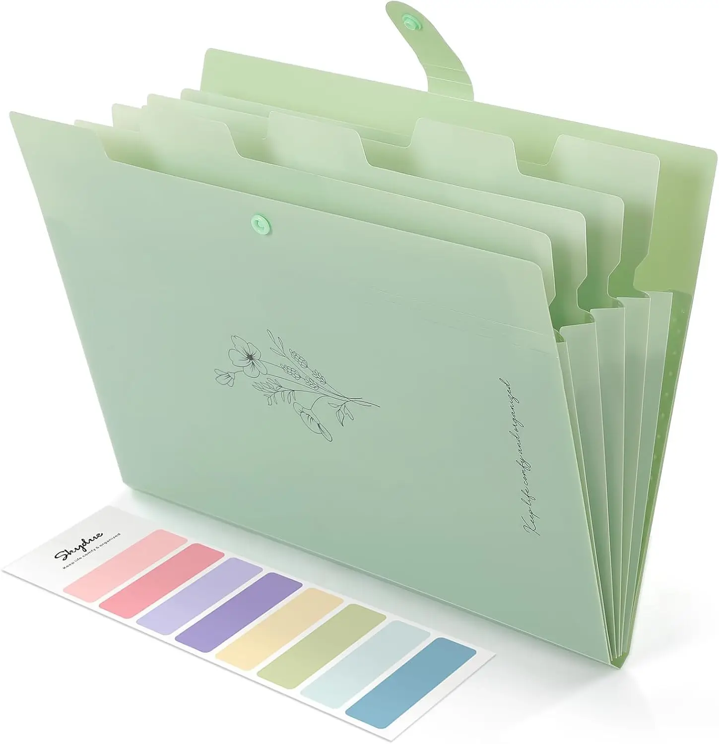 Expanding File Folder with 5 Pockets, Accordion Document Organizer for Letter/A4 Size, Portable Bill Receipt Holder, Office School Supplies, Pea Green