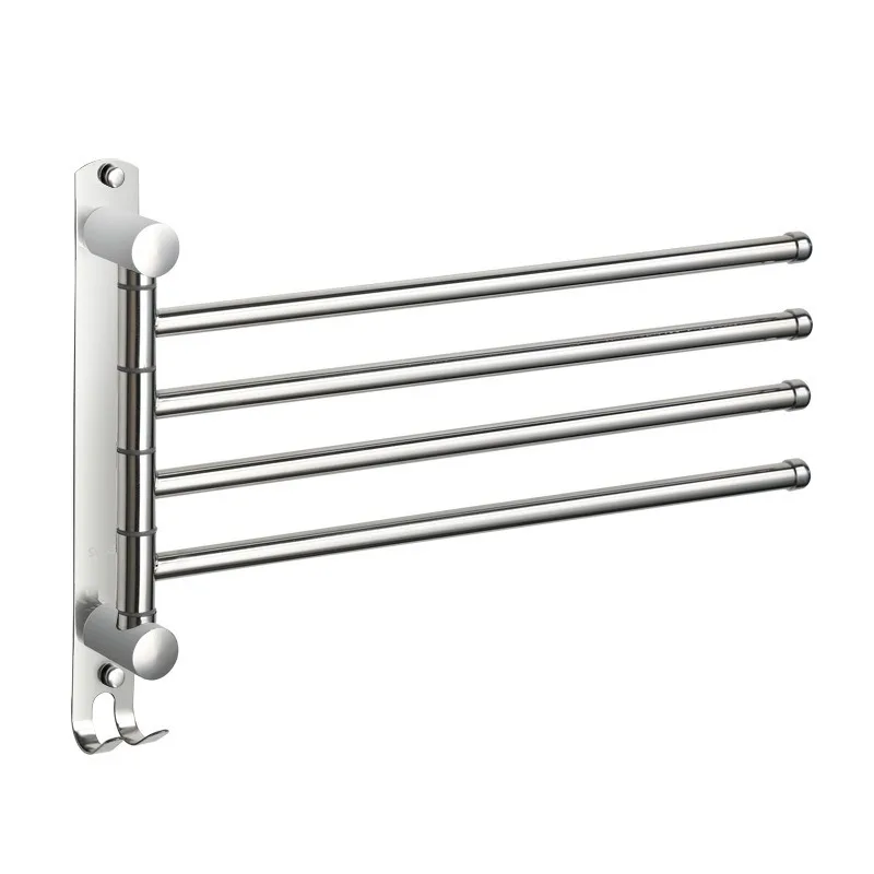 Wall Mount Rotating Towel Rack Stainless Steel Foldable Flexible Rod Household Bathroom Space Saving Organizer Storage Rack