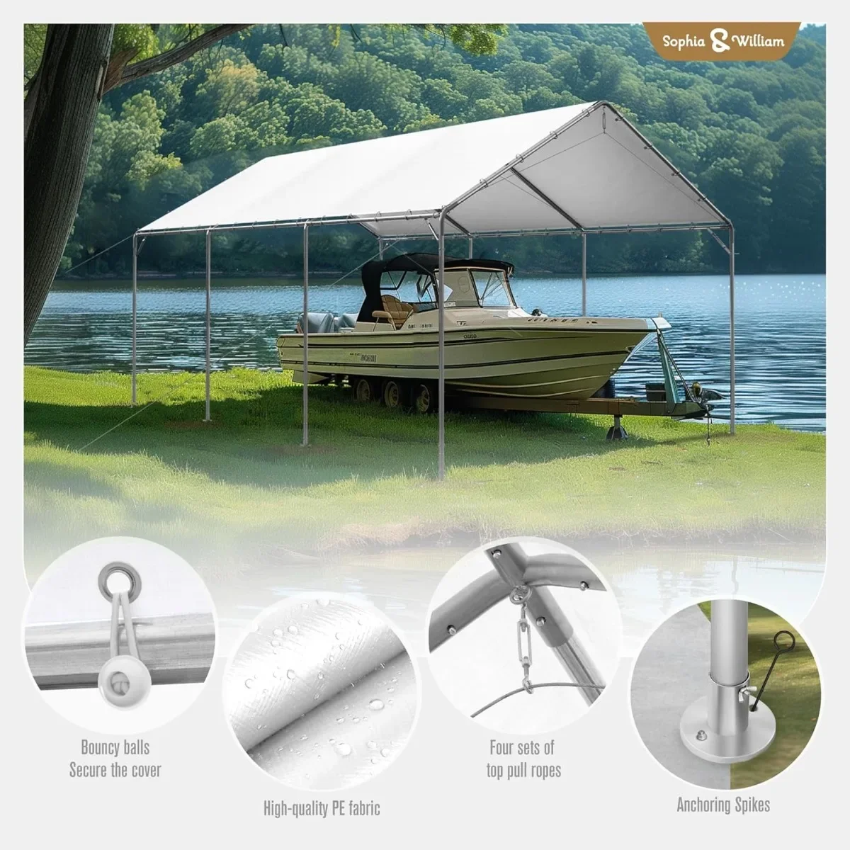 Carport Car Port Canopy 12x20 ft Heavy Duty, Portable Garage Shelter Logic Car Tents  All Weather for Truck Boat