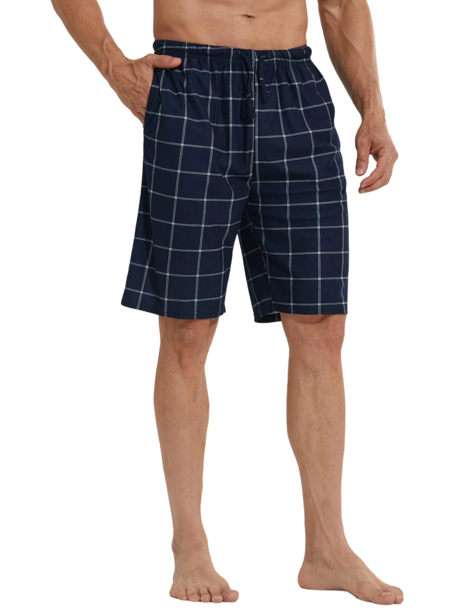 Men's Pajama Bottoms Summer Lounge Plaid Sleep Shorts Soft Comfortable Breathable Pajamas Shorts with Pockets