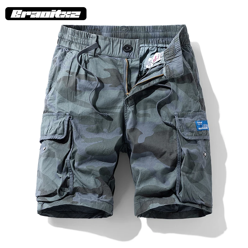 New Men Summer Outdoor Fashion Casual Breathable Pure Cotton Cargo Shorts Men Bermuda Camouflage Beach Jogger Shorts Men