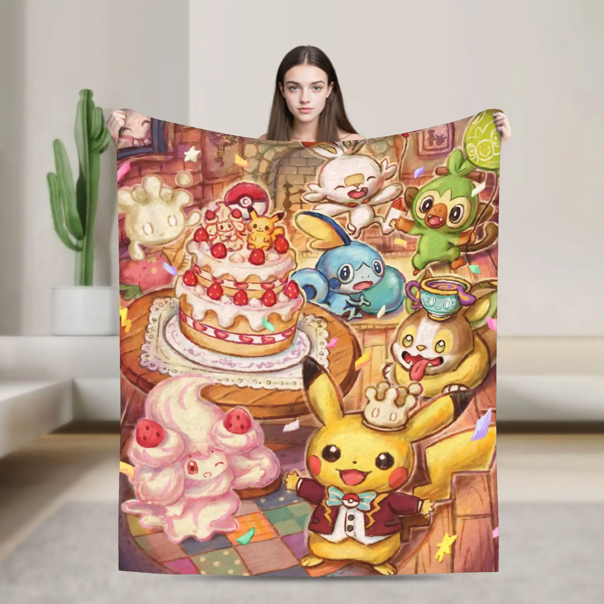 Poke-Mon Cartoon Birthday Blankets Coral Fleece Plush Summer Air Conditioning Game Throw Blankets for Bed Travel Bedding Throws