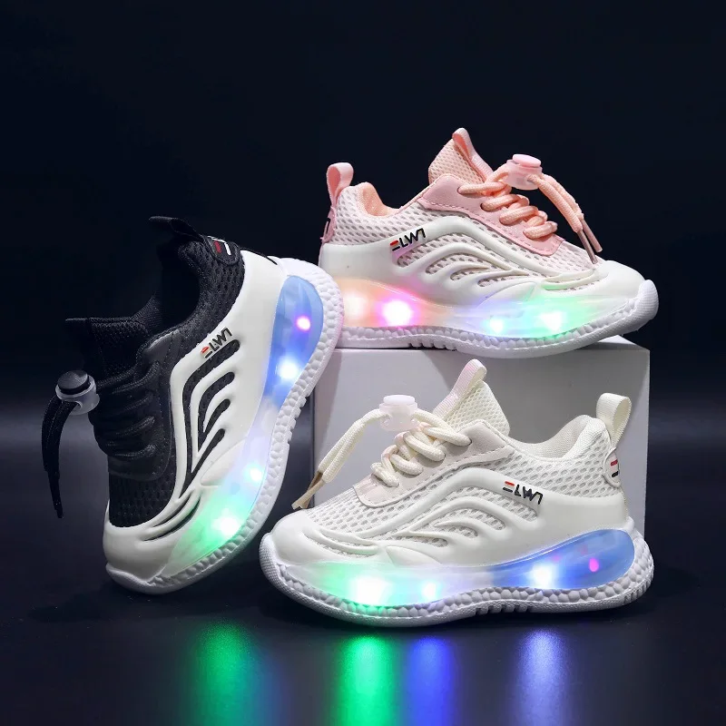 Girls Sneakers Breathable Tennis Trainers Kids Shoes Luminous Light Running Shoes Baby Boy Toddler Shoe Illuminated Sport Shoes