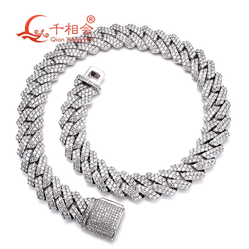 Necklace S925 silver 8-20mm two rows Cuban Link Iced Out Hip Hop white Moissanite Link Chain Jewelry  for Women Men Gifts