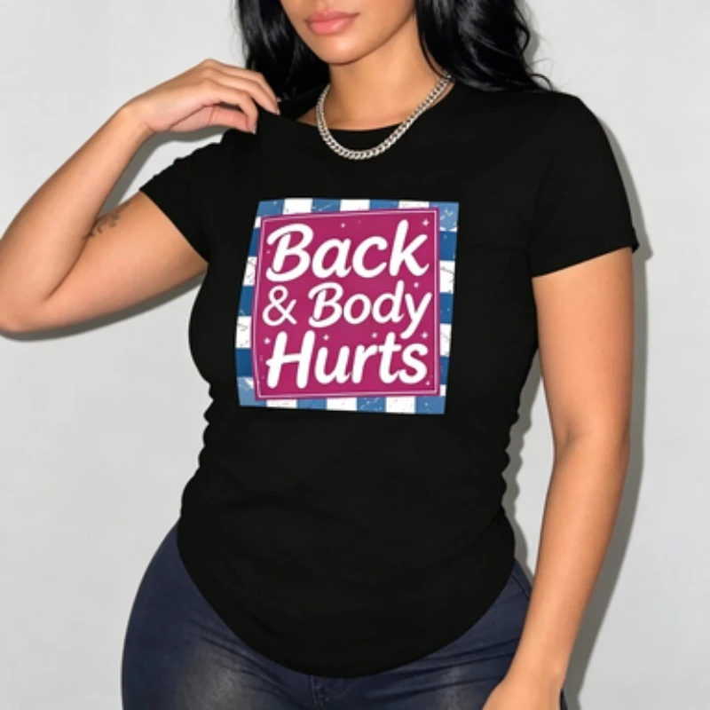 Women Crew Neck Modal Short Sleeve T‑Shirt, Back & Body Hurts Funny Slogan Graphic Tee Humor Quote Casual Ladies Top