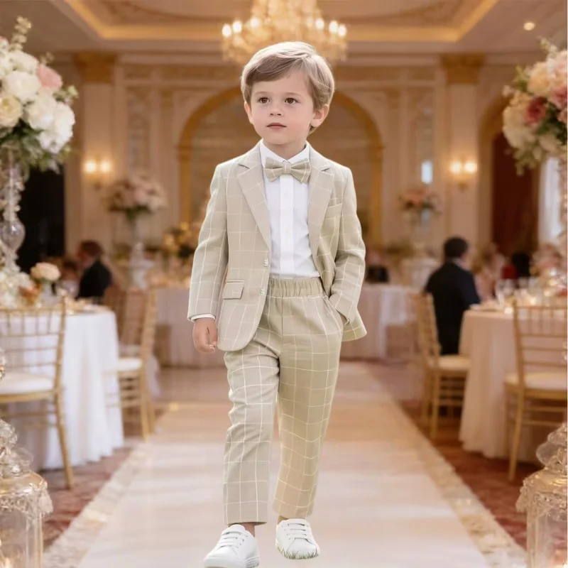 Children's Spring New British Style Plaid Little Suit Boys' Gentleman Piano Hosting Performance Costume Set