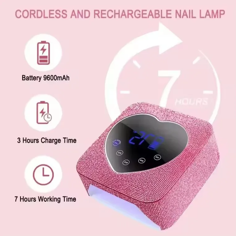 Diamond-encrusted 72W High-power Cordless Nail Light Quick-drying Nail Baking Gel Light Therapy 3-Speed Timing UV Nail Machine