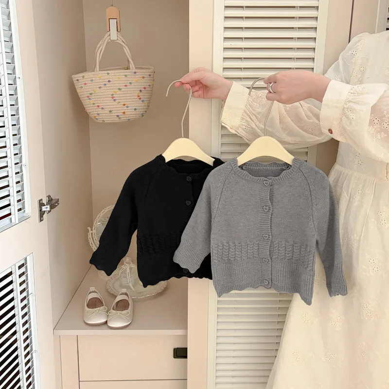 2026 Autumn New Girls Long Sleeve Knitted Cardigan Solid Children Sweater Coat Baby Girl Casual Knitwear Toddler Clothes
