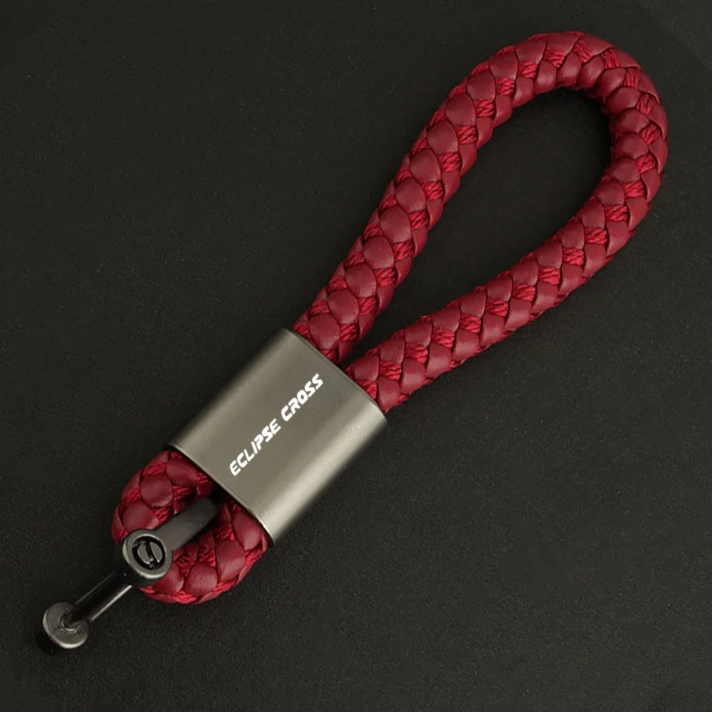 For Mitsubishi Eclipse Cross Badge Ralli Art Car Accessories Custom LOGO Braided Rope Keyring Metal Keychain Key Chain Holder