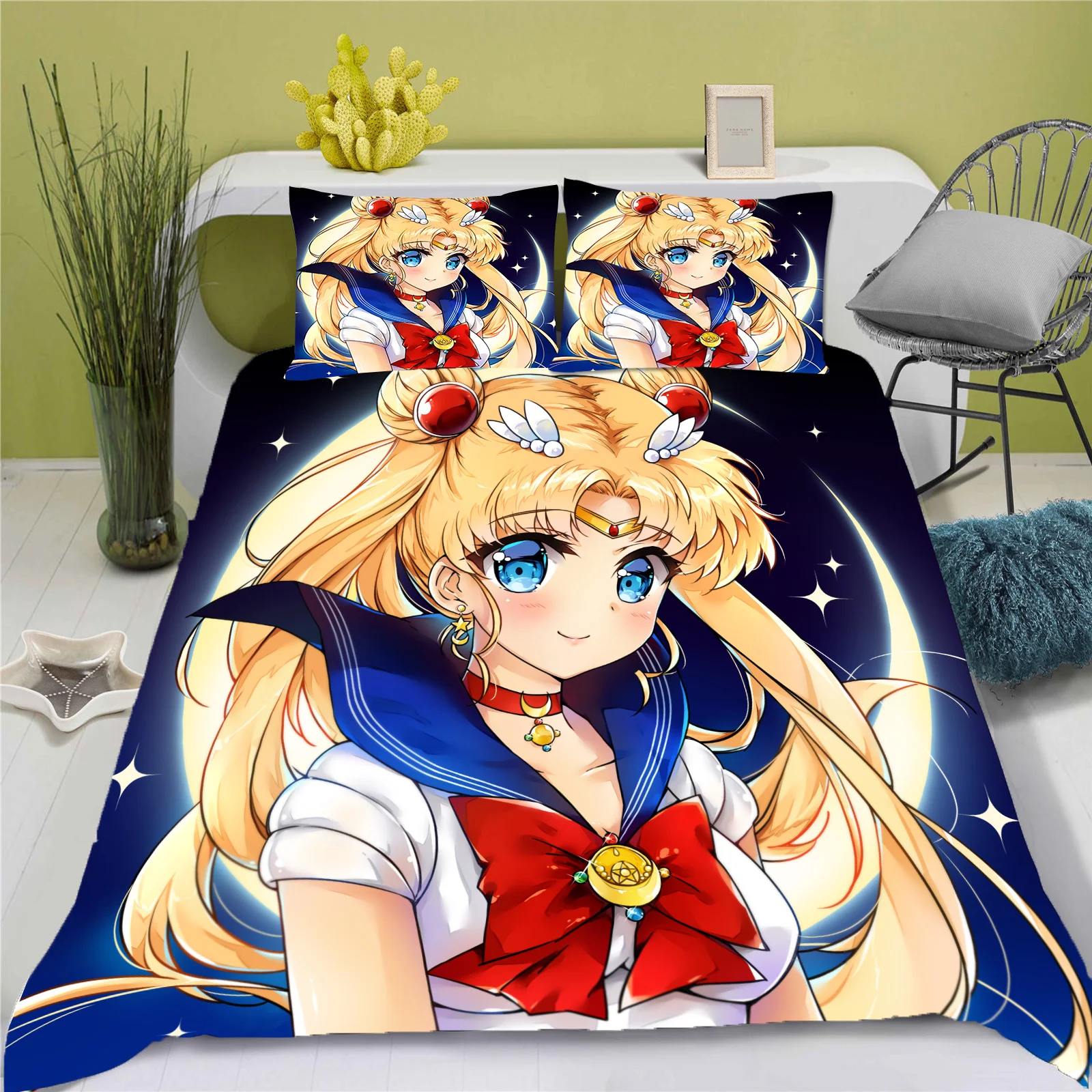 

Sailor Moon Anime Bedding Set Duvet Cover 100% Polyester Suitable For Children And Adults 3-Piece Set 1 Quilt Cover