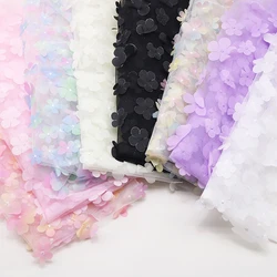 9Color Rainbow Flower 3D Applique Lace Fabric 130cm X1yard Gradient Flowers Children's Clothing DIY Colorful Color Lace Cloth