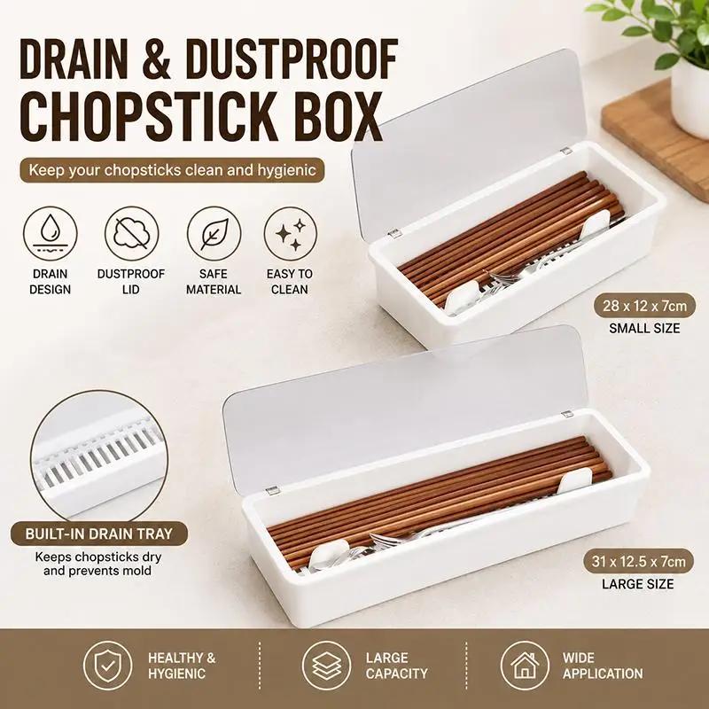Kitchen Tableware Spoon And Fork Drainer With Cover Makeup Bins Storage Drainage And Dust-Proof Tableware Storage Chopstick Box