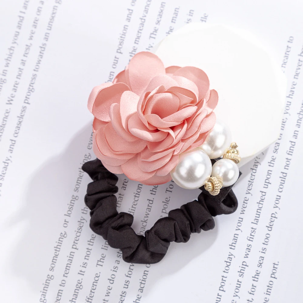 Beautiful Elegant Pink Rose & White Pearls Scrunchie Rose Lace Pearl Scrunchie For Girls | PinkBD main image 3