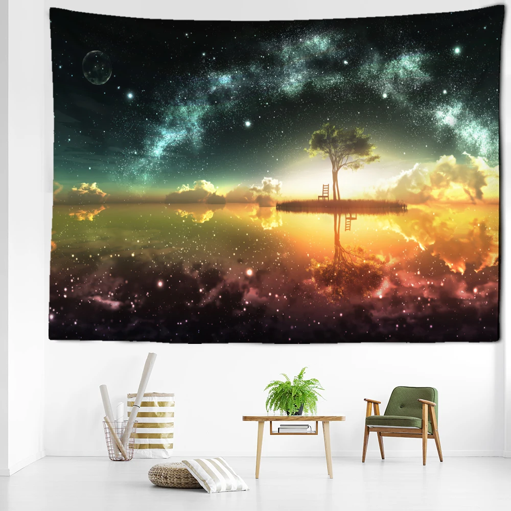 Huxin Tree Night View Tapestry Wall Hanging Abstract Art Starry Sky View Bedroom Living Room Home Decor Background Cloth