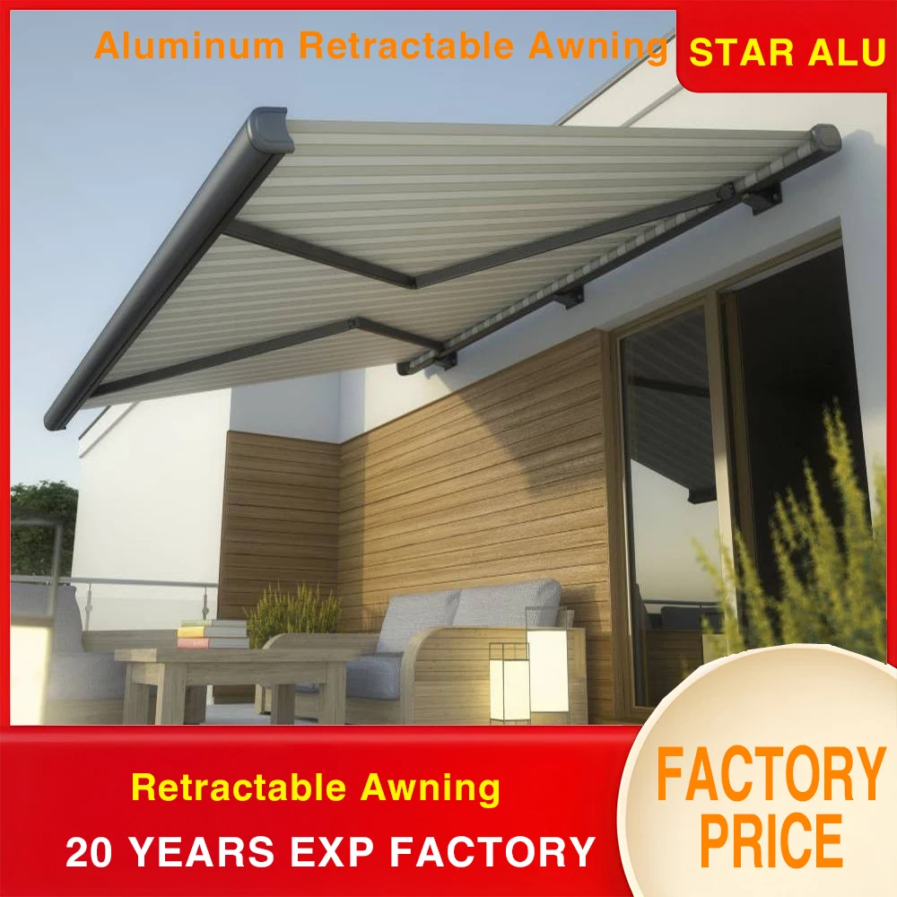 Wholesale Full Cassette Motorized Folding Arm Awning Waterproof Acrylic Electric Sunshade Canopy Patio Garden Outdoor Custom