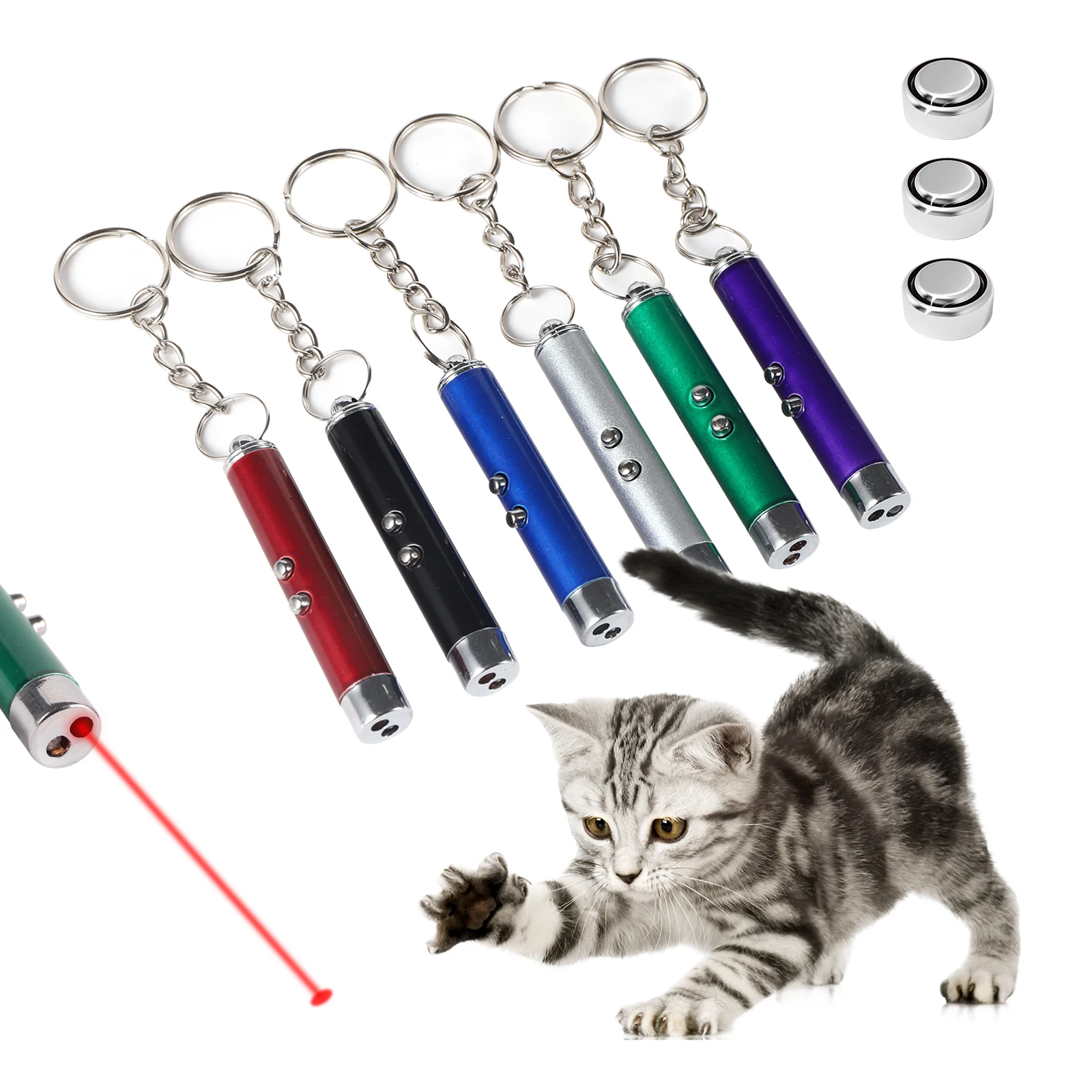 1 Pc Pet Funny Cat Laser Pointer 2-in-1 Red Laser LED Light Keychain Cat And Dog Interactive Training Toy Travel Emergency Light