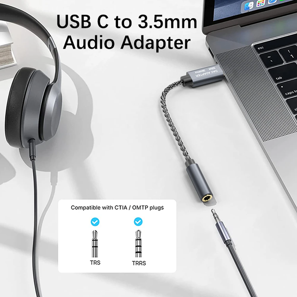 32bit / 384kHz High Resolution USB C to 3.5mm Audio Adapter Cable