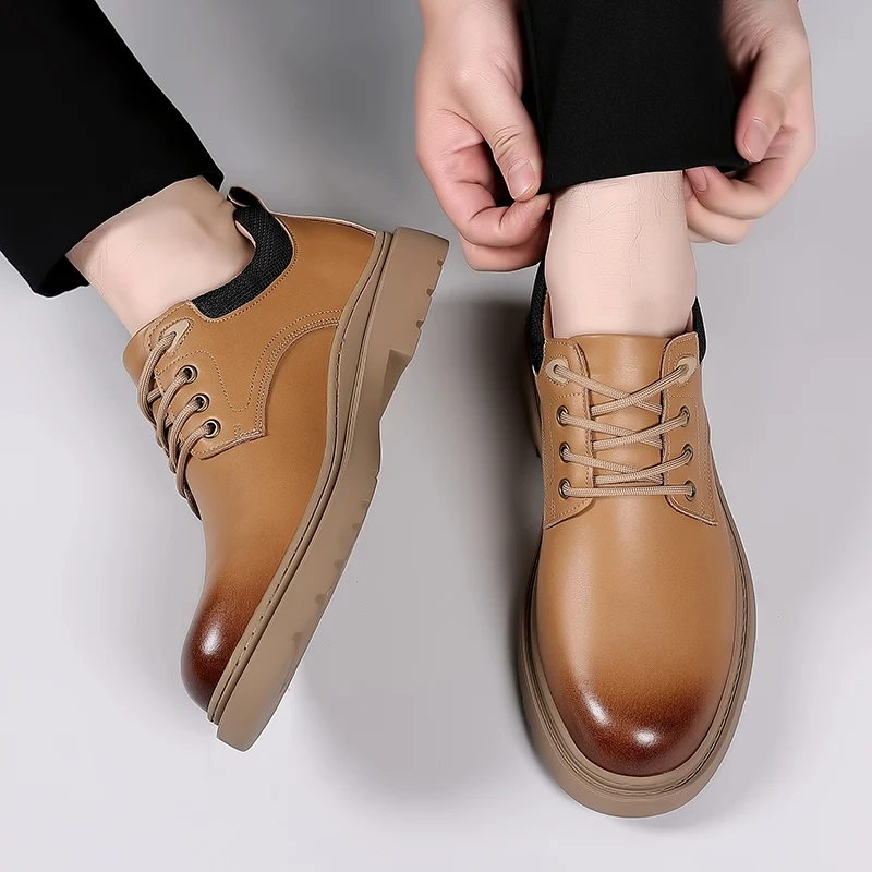 WAERTA-Botas de trabalho britânicas masculinas, Top baixo, Liso, Versátil, Casual, Retro, Motocicleta, Sapatos de couro real