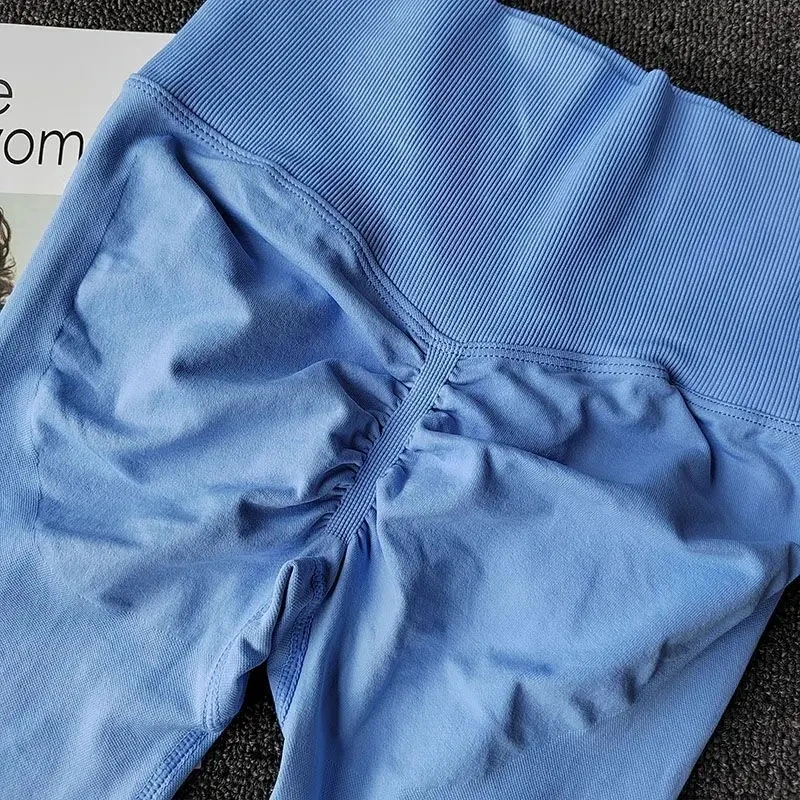 Pfirsich-Po-Fitness-Leggings mit hoher Taille, schnelltrocknend, nahtlos, für Po-Lifting, eng anliegende Sport-Yoga-Neun-Punkt-Hose – Detail 6