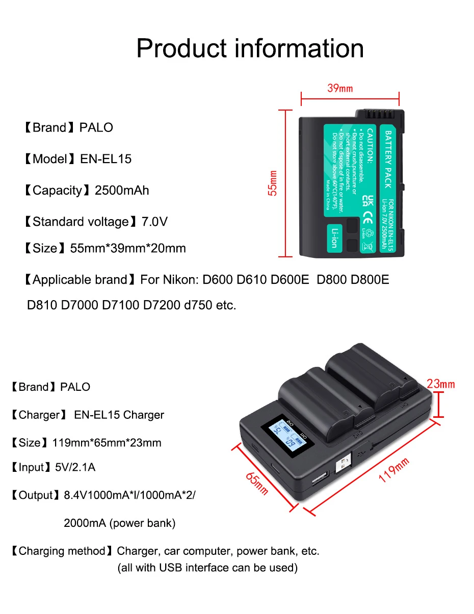 EN-EL15 EN-EL15a ENEL15 Pin Cho Máy Ảnh Nikon D7000 D7100 D7200 D850 D750 D7500 D810 D500 D800 D610 D600 EN-EL15b Pin L5 d810A