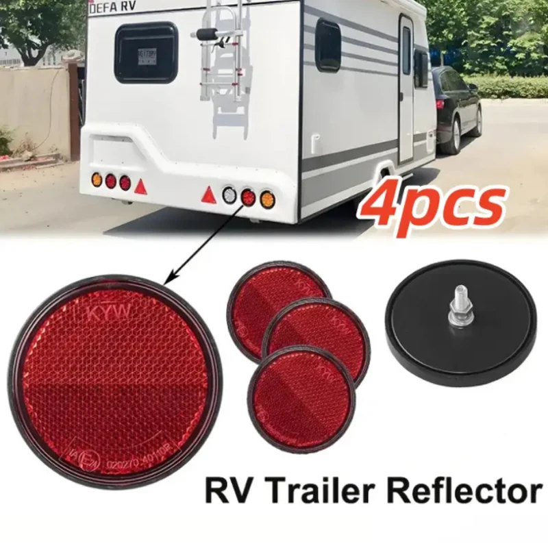 4Pcs  Ø60 Round Warning Reflectors Red With Screw Backlight Side Light For Caravan Semi Trucks Trailers Boats Trailers Scooter