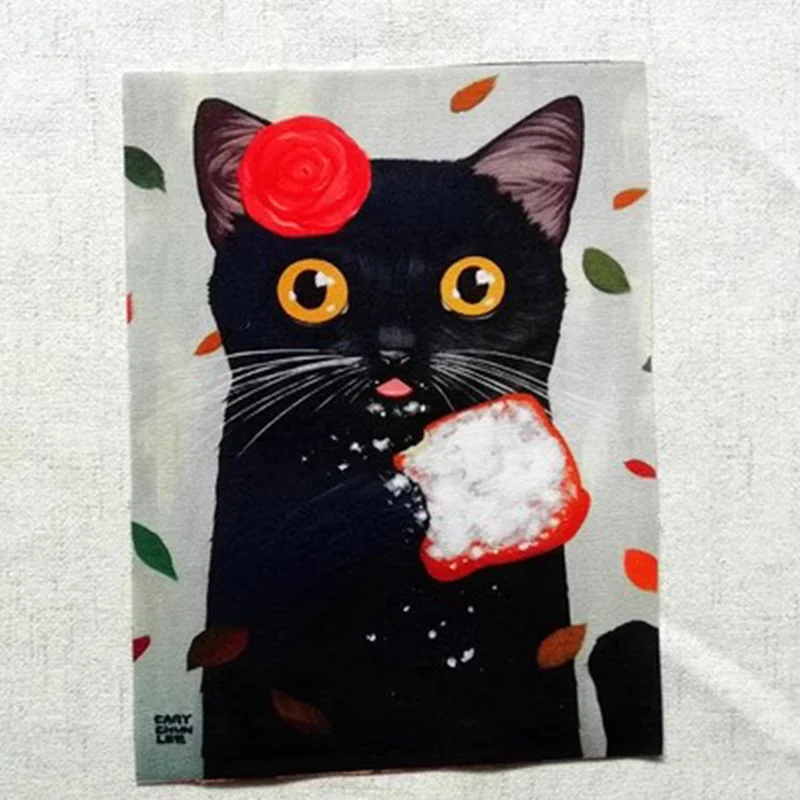 1PCS 15*20cm Cute Dessert Cat Print Hand Dyed Cotton Linen Fabric Sewing DIY Patchwork Hand Embroidery Quilting Bag Tecido