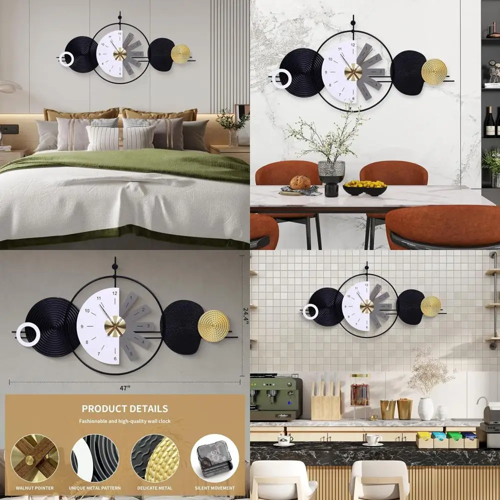 Modern Silent Luxury Wall Clock, 47x24.4in, Stylish Geometric Design for Home, Office, Kitchen