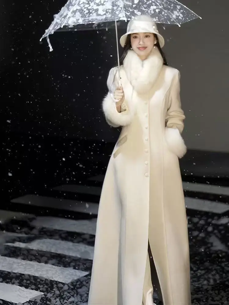 

Зимнее элегантное винтажное тонкое длинное пальто женское с длинным рукавом во Франции модное утолщенное белое пальто дизайн повседневная теплая одежда новая
