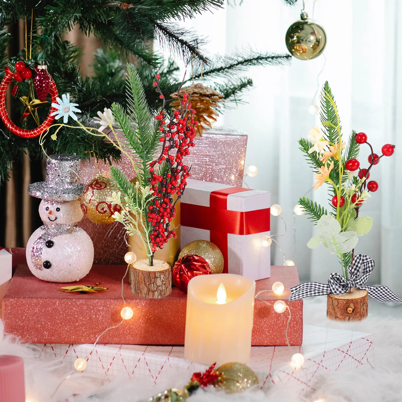 

2pcs Mini Christmas Tree Tabletop Xmas Tree Festival Artificial Desktop Decor For Home Office Shop Window Party