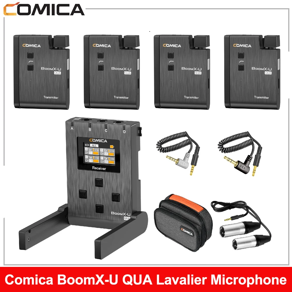 

Comica BoomX-U QUA UHF беспроводной петличный микрофон 24-канальный беспроводной лацкан для DSLR-камеры, видеокамеры, смартфона