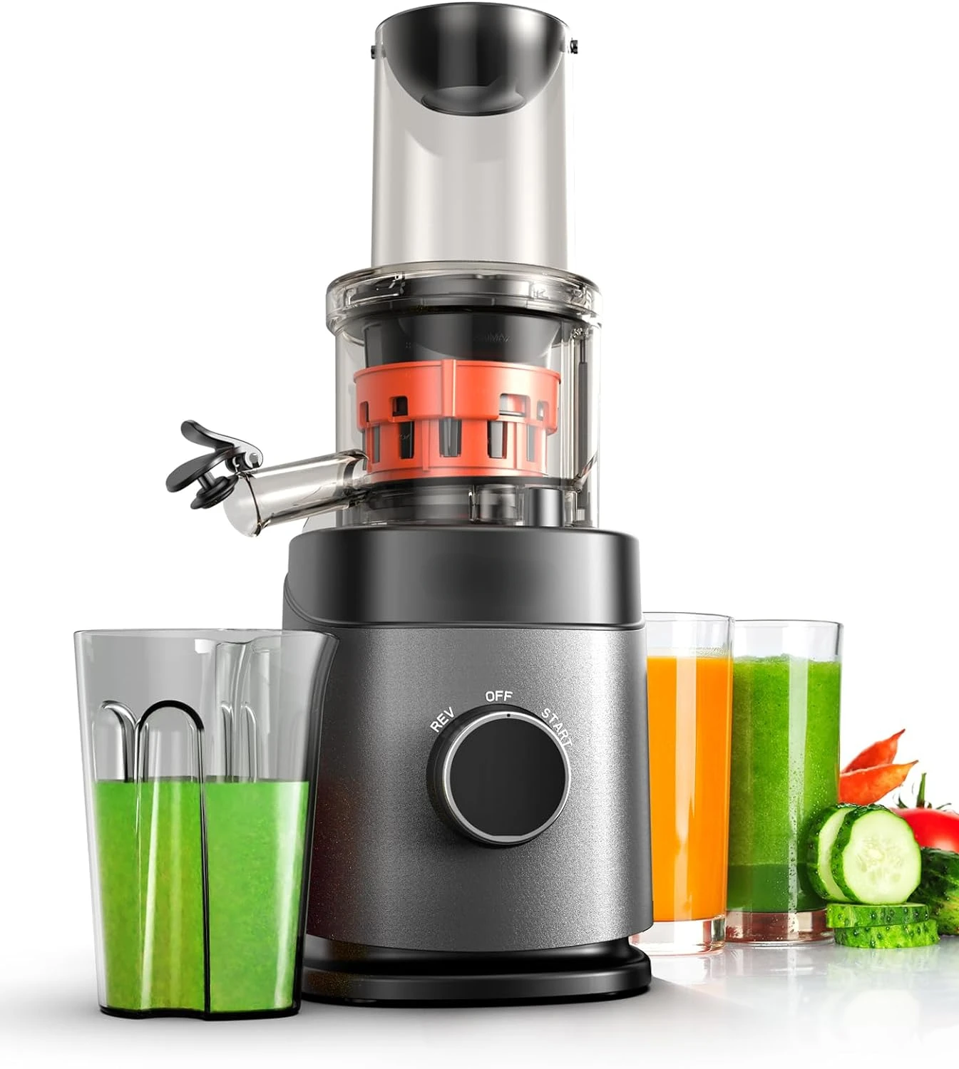 

Masticating Juicer Machines, Powerful Slow Cold Press Juicer with Feed Chute, Juicer Machines Vegetable And Fruit, 24 oz Juice C