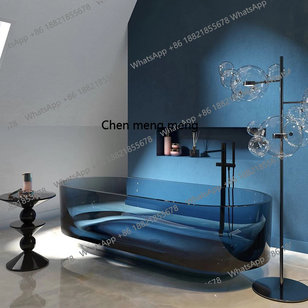 

1.6 meters 1.7 blue transparent resin freestanding hotel villa clubhouse double adult bathtub bathtub