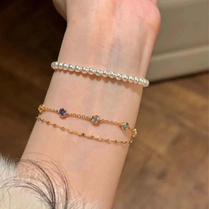 Colorful Sparkling Double Layer Rainbow Bubble Diamond Bracelets for women Exquisite Fashion Light Luxury bangles Jewelry Gifts - view 4
