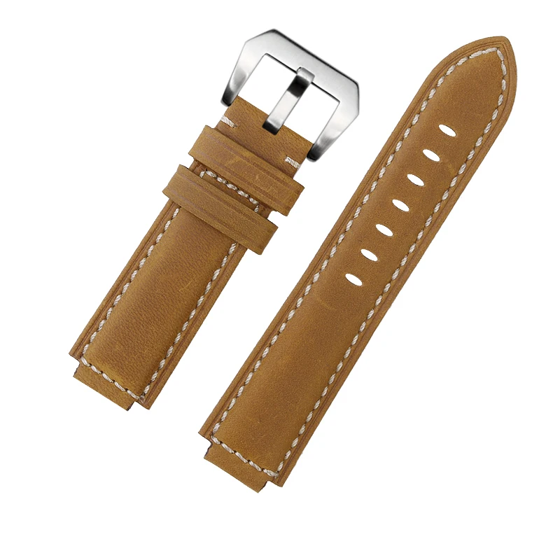 สายนาฬิกาหนังวัวแบบสายรัด24*16มม. สายนาฬิกาข้อมือวินเทจลายสีดำสีน้ำเงินสีน้ำตาลเข้มสีกากีสีน้ำตาลเข้มสำหรับ T2N720 T2N721 Timex