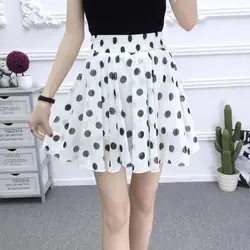 Women's Floral Skirt Chiffon Korean Vintage High-waisted Sexy White Polka Dot Summer A-line Mini Skirts for Women Fashion Short
