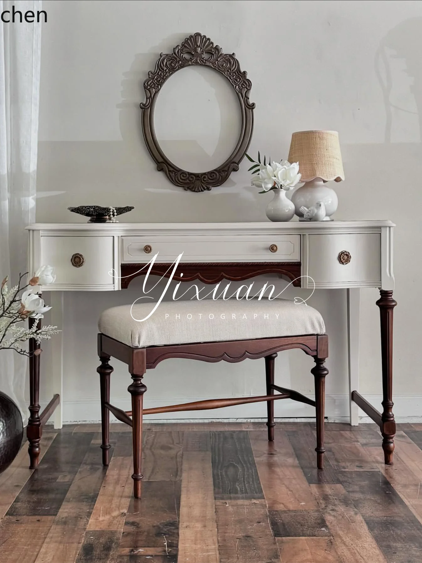 ZML Solid Wood Vintage Bedroom Dressing Table Makeup Table Furniture Set