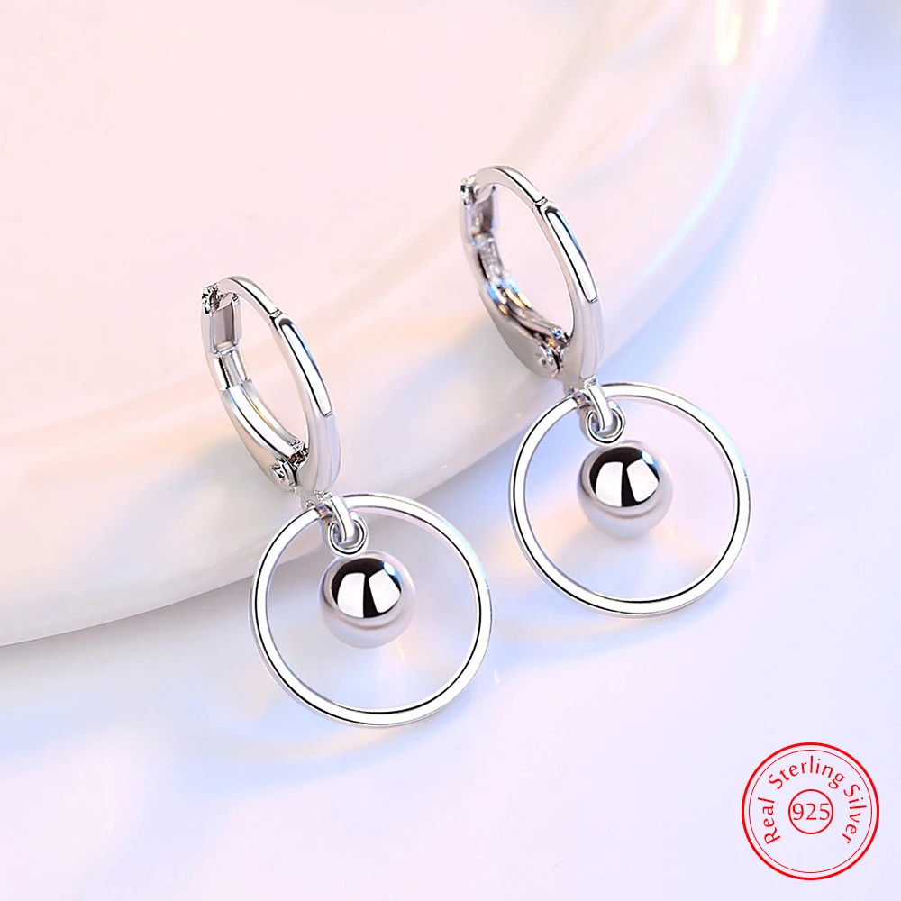 

Genuine 925 Sterling Silver Lady's New Jewelry Round Drop Earrings XY0085