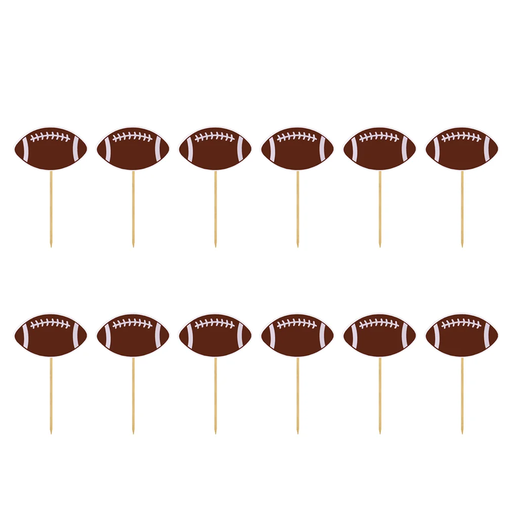 12 Pcs Decorate Paper Cup Cake Card Decoration Party Cupcake Topper M Bamboo Picks Rugby