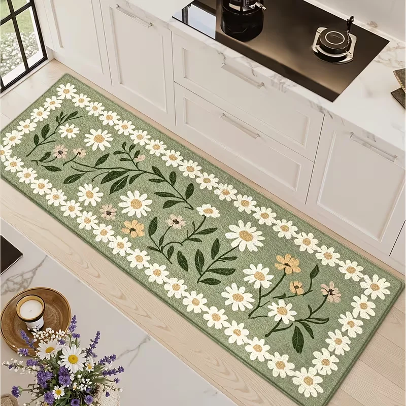 Kitchen Appliances Green - Botanical Themed Runner Rug Green Daisy