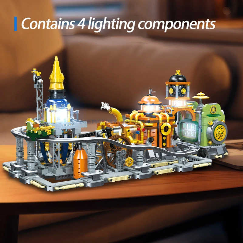 Steampunk Moon ฐานรุ่น Building Blocks MOC JJ9114 Aerospace Limited Modular สถาปัตยกรรมอิฐ DIY ไอเดียของขวัญของเล่นเด็ก Aldult