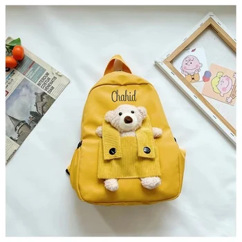 תיק גב ילדים מותאם אישית עם שם מותאם אישית, דוב רך חמוד תיק גב נייד לילדים, בנים ובנות