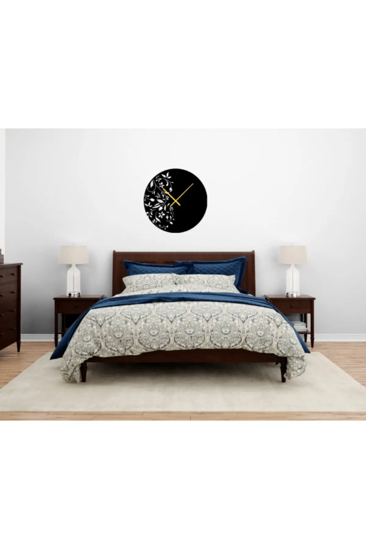 

Uras Decorative Flower Pattern Round Wall Clock Black Wood Mdf Authentic Wall Clock Wall Clock Creative Home Decor