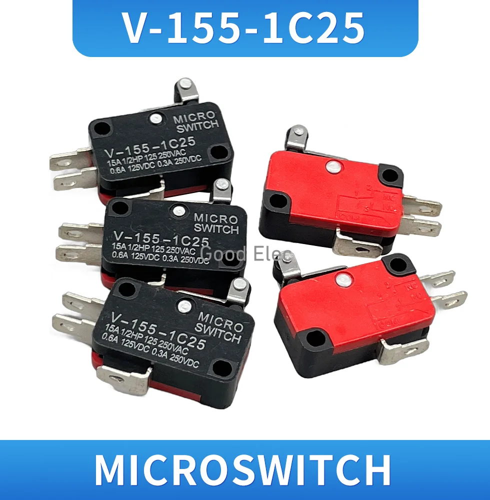 5PCS V-155-1C25 Small travel switch V-155-1C25 Limit self-reset micro micro switch Micro travel point switch 3 pin 15A