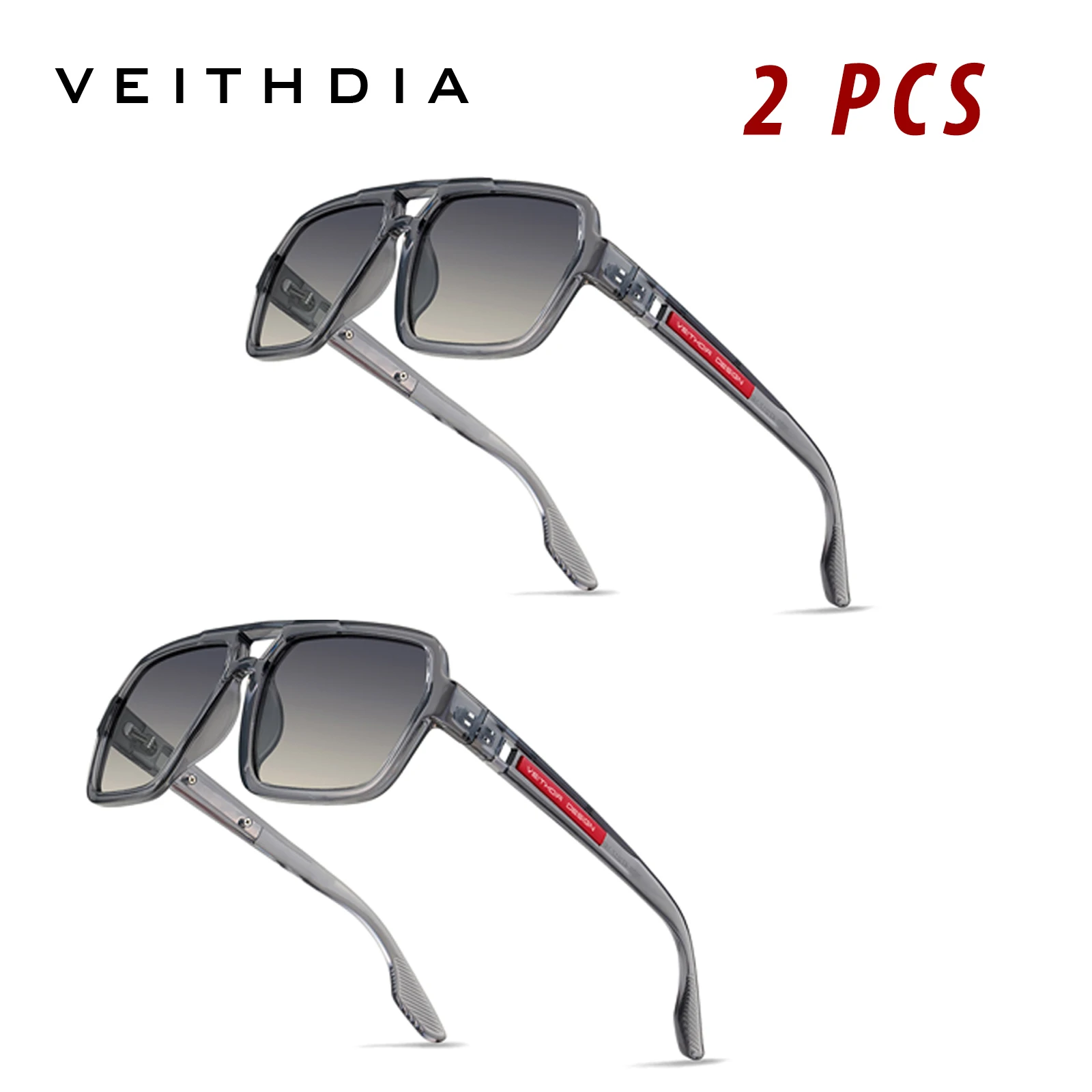 

2 Pcs VEITHDIA Brand Sunglasses Color options available D7920 Glasses Polarized Mirror Lens Glasses TR90 Frame Unisex Eyeglasses