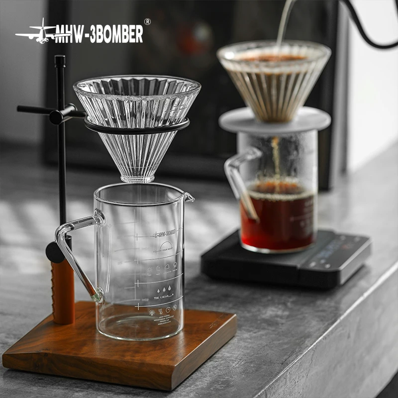 MHW-3BOMBER Glass Coffee Dripper Reusable Cone Pour Over Coffee Dripper with Filter Paper Professional Home Baristas Accessories